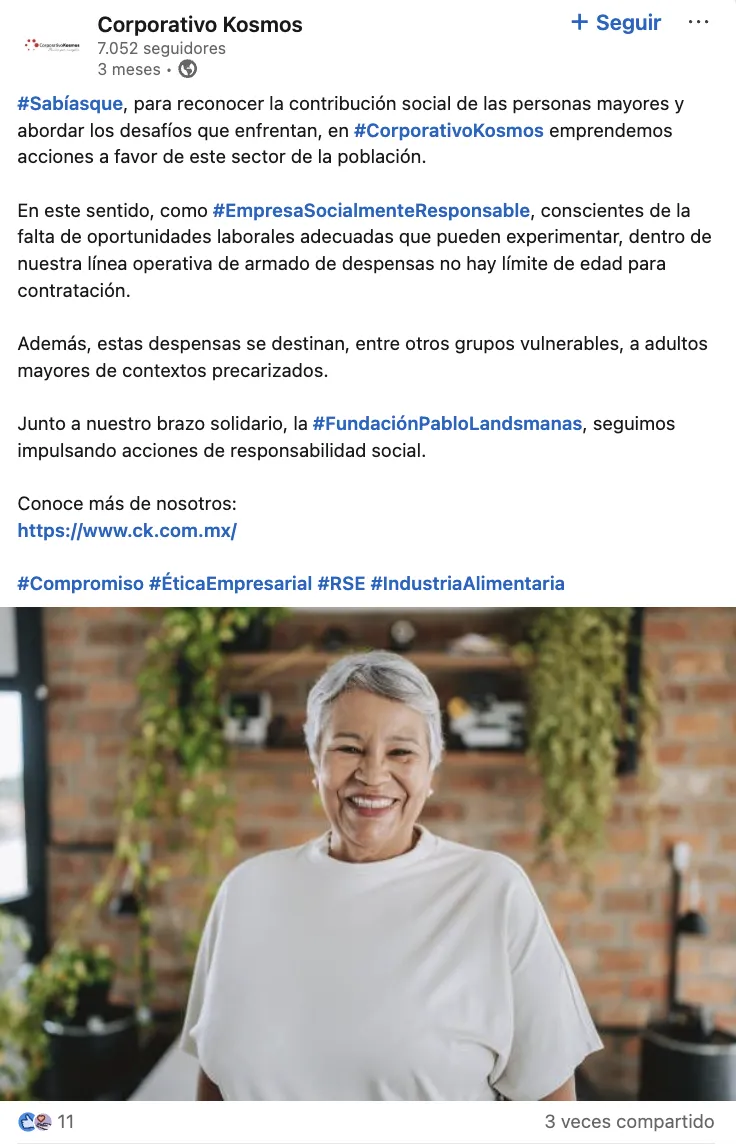 Grupo Kosmos da oportunidades laborales a personas mayores.